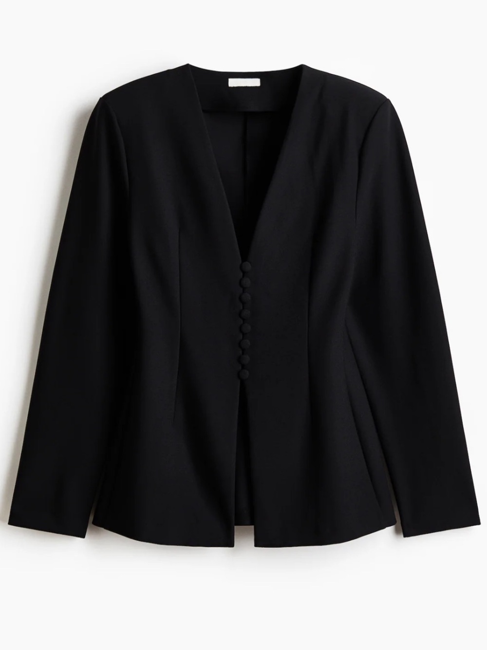 H&M Collarless Hourglass Blazer Black Medium M NWT Covered Button Fitted